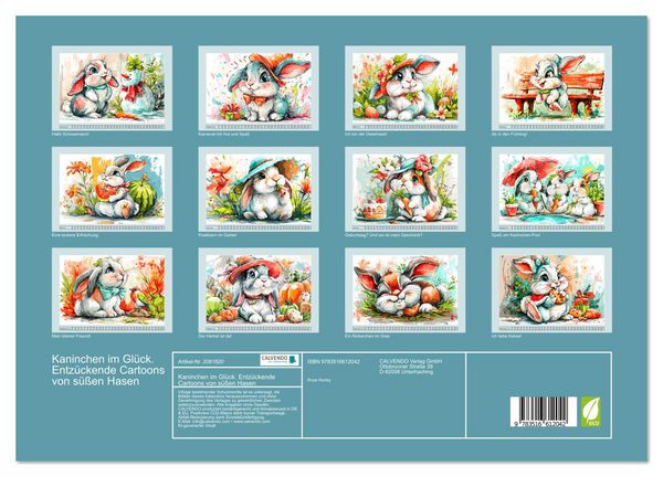 Produktbild: Kaninchen im Gl&uuml;ck. Entz&uuml;ckende Cartoons von s&uuml;&szlig;en Hasen (Wandkalender 2026 DIN A3 quer), CALVENDO Monatskalender