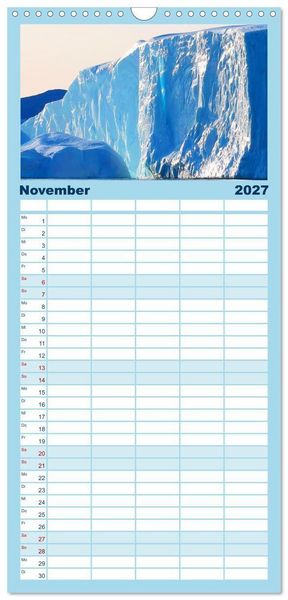 Produktbild: Familienplaner 2027 - Arktis und Antarktis - Eisig durch das Jahr mit 5 Spalten (Wandkalender, 21 x 45 cm) CALVENDO