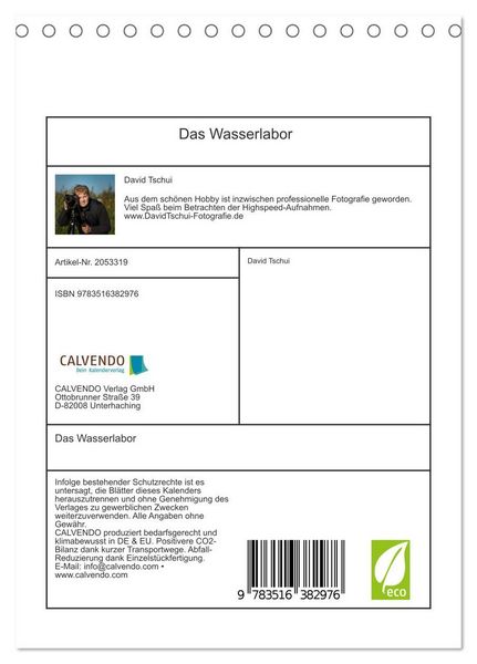 Produktbild: Das Wasserlabor (Tischkalender 2026 DIN A5 hoch), CALVENDO Monatskalender