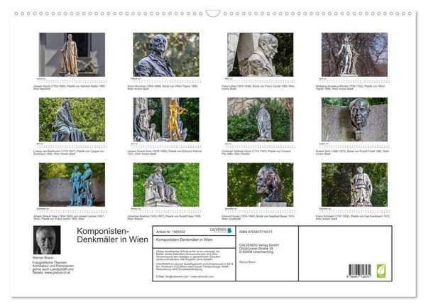 Produktbild: Komponisten-Denkm&auml;ler in Wien (Wandkalender 2026 DIN A2 quer), CALVENDO Monatskalender