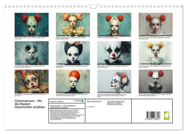 Produktbild: Clowniversum - Wo die Masken Geschichten erz&auml;hlen (Wandkalender 2026 DIN A3 quer), CALVENDO Monatskalender