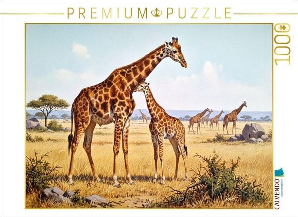 Produktbild: CALVENDO Puzzle Giraffe und Kind als Gem&auml;lde | 1000 Teile Lege-Gr&ouml;&szlig;e 64x48cm Foto-Puzzle f&uuml;r gl&uuml;ckliche Stunden