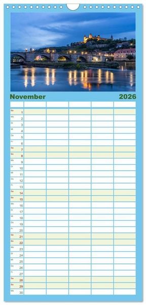 Produktbild: Familienplaner 2026 - Bayern bei Nacht mit 5 Spalten (Wandkalender, 21 x 45 cm) CALVENDO