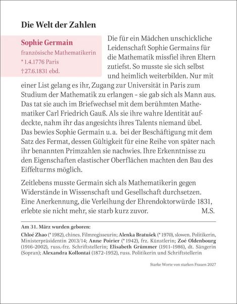 Produktbild: Starke Worte von starken Frauen Tagesabrei&szlig;kalender 2027