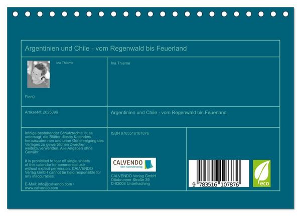Produktbild: Argentinien und Chile - vom Regenwald bis Feuerland (Tischkalender 2026 DIN A5 quer), CALVENDO Monatskalender