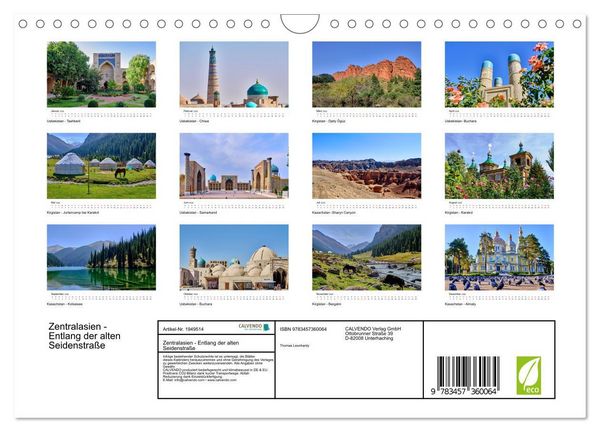 Produktbild: Zentralasien - Entlang der alten Seidenstra&szlig;e (Wandkalender 2026 DIN A4 quer), CALVENDO Monatskalender