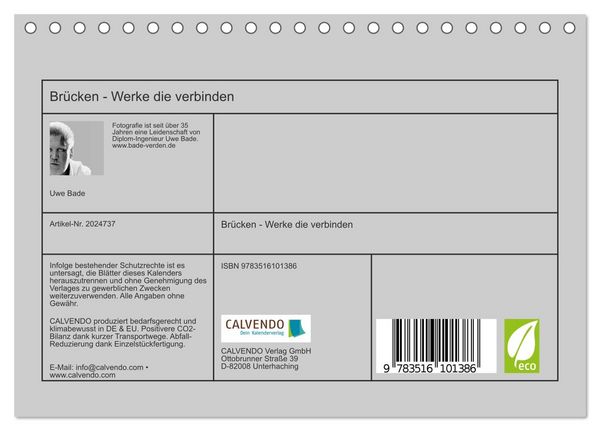Produktbild: Br&uuml;cken - Werke die verbinden (Tischkalender 2026 DIN A5 quer), CALVENDO Monatskalender