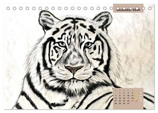 Produktbild: PortraiTierART Gro&szlig;katzen - Wundervolle Portraitzeichnungen (Tischkalender 2026 DIN A5 quer), CALVENDO Monatskalender