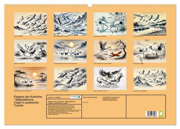 Produktbild: Eleganz der Kraniche - Majest&auml;tische V&ouml;gel in poetischer Tusche (Wandkalender 2026 DIN A2 quer), CALVENDO Monatskalender
