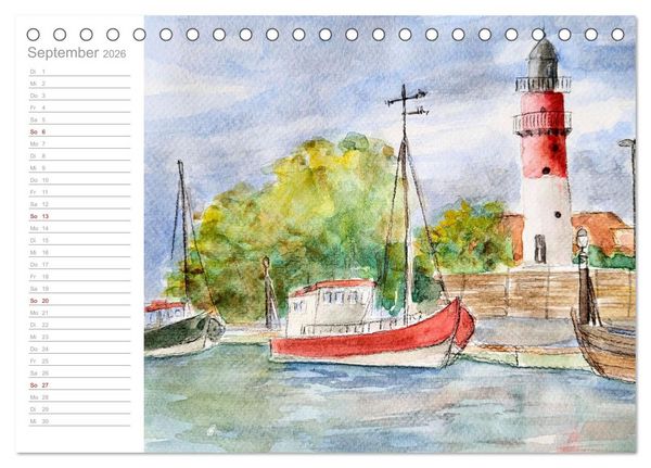 Produktbild: B&uuml;sum Aquarelle - Liebevolle Impressionen des beliebten Nordseebads (Tischkalender 2026 DIN A5 quer), CALVENDO Monatskalender