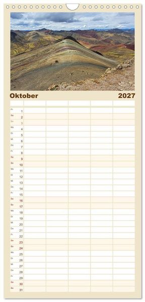 Produktbild: Familienplaner 2027 - Entdecke S&uuml;damerika: Monat f&uuml;r Monat mit 5 Spalten (Wandkalender, 21 x 45 cm) CALVENDO
