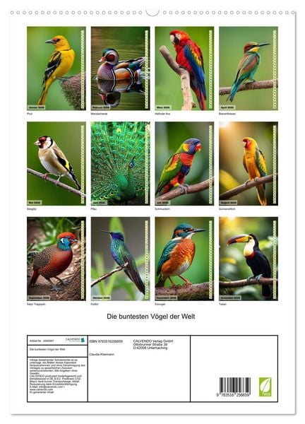 Produktbild: Die buntesten V&ouml;gel der Welt (hochwertiger Premium Wandkalender 2026 DIN A2 hoch), Kunstdruck in Hochglanz