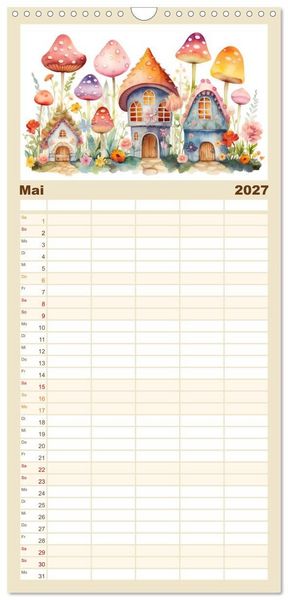 Produktbild: Familienplaner 2027 - M&auml;rchenhafte Feenh&auml;uschen mit 5 Spalten (Wandkalender, 21 x 45 cm) CALVENDO