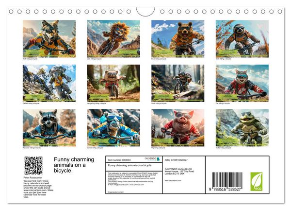 Produktbild: Funny charming animals on a bicycle (Wall Calendar 2026 DIN A4 landscape), CALVENDO 12 Month Wall Calendar