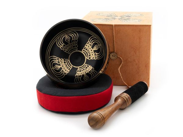 Produktbild: Geschenkset mit gr&ouml;sserer Klangschale in brauner Box mit Aufdruck