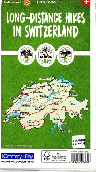 Produktbild: K&uuml;mmerly+Frey Wanderkarte Fernwanderwege Schweiz 1:301.000