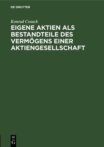 Produktbild: Eigene Aktien als Bestandteile des Verm&ouml;gens einer Aktiengesellschaft