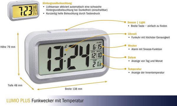 Produktbild: TFA Dostmann 60.2553.02 Funk Wecker Silber, Wei&szlig; Alarmzeiten 1