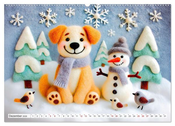Produktbild: Niedliche Filzhunde - Liebevolle Ideen aus Filz und Wolle (Wandkalender 2026 DIN A2 quer), CALVENDO Monatskalender