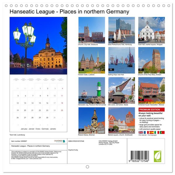 Produktbild: Hanseatic League - Places in northern Germany (Wall Calendar 2026 12 &times; 12 Inch) CALVENDO 12 Month Wall Calendar
