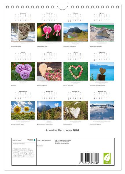 Produktbild: Attraktive Herzmotive 2026 (Wandkalender 2026 DIN A4 hoch), CALVENDO Monatskalender