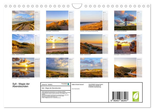 Produktbild: Sylt - Magie der Abendstunden (Wandkalender 2026 DIN A4 quer), CALVENDO Monatskalender