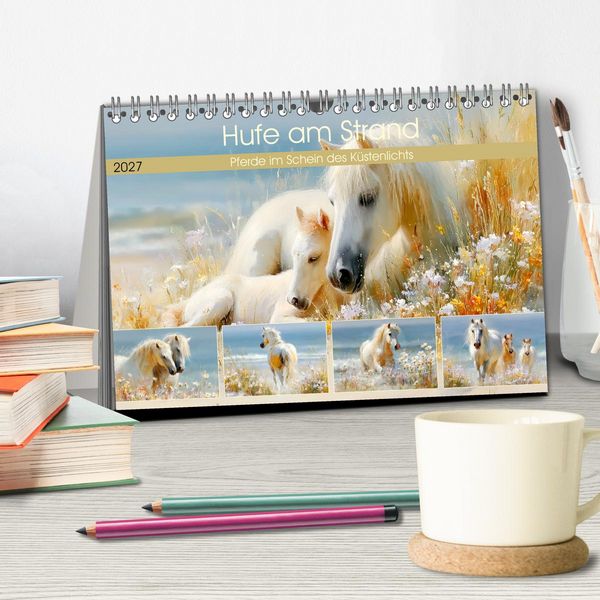 Produktbild: Hufe am Strand. Pferde im Schein des K&uuml;stenlichts (Tischkalender 2027 DIN A5 quer), CALVENDO Monatskalender