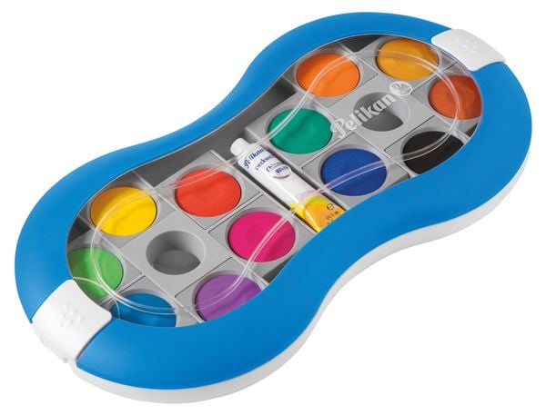 Produktbild: Pelikan Deckfarbkasten Space+ blau, 12 Farben und 1 Tube Deckwei&szlig;