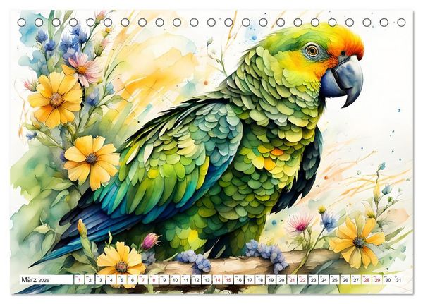Produktbild: Papageien - Fliegende Edelsteine (Tischkalender 2026 DIN A5 quer), CALVENDO Monatskalender