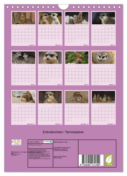Produktbild: Erdm&auml;nnchen / Terminplaner (Wandkalender 2027 DIN A4 hoch), CALVENDO Monatskalender
