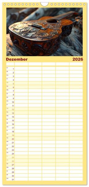 Produktbild: Familienplaner 2026 - Sechs Saiten, Zw&ouml;lf Monate - Der Gitarrenkalender mit 5 Spalten (Wandkalender, 21 x 45 cm) CALVENDO