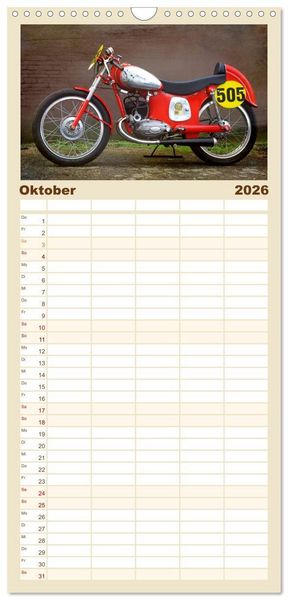 Produktbild: Familienplaner 2026 - Motorrad Oldtimer mit 5 Spalten (Wandkalender, 21 x 45 cm) CALVENDO