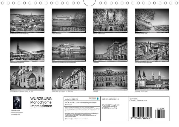 Produktbild: W&Uuml;RZBURG Monochrome Impressionen (Wandkalender 2022 DIN A4 quer)