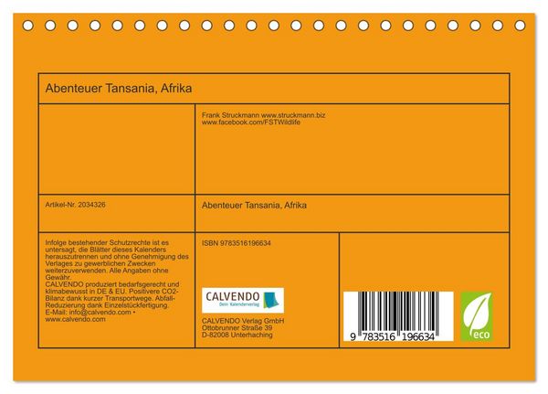 Produktbild: Abenteuer Tansania, Afrika (Tischkalender 2026 DIN A5 quer), CALVENDO Monatskalender