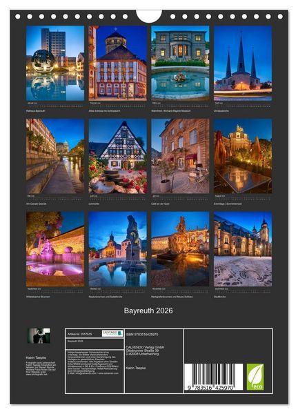 Produktbild: Bayreuth 2026 (Wandkalender 2026 DIN A4 hoch), CALVENDO Monatskalender