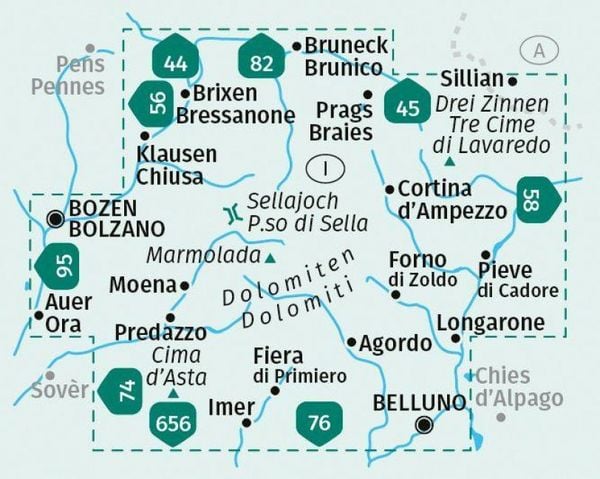 Produktbild: KOMPASS Wanderkarten-Set 672 Dolomiten, Dolomiti, Dolomites (4 Karten) 1:35.000