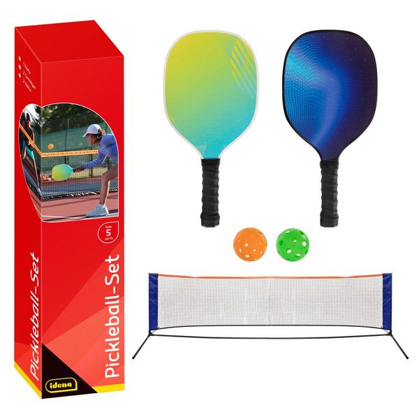 Produktbild: Idena Pickleball Set Netz 2x Schl&auml;ger/B&auml;lle 5 Teile
