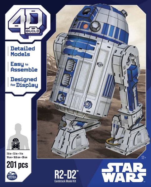 Produktbild: 4D Build - Star Wars R2-D2 - detailreicher 3D-Modellbausatz aus hochwertigem Karton, 201 Teile, f&uuml;r Star Wars Fans ab 12 Jahren