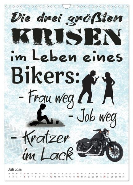 Produktbild: Coole Biker-Spr&uuml;che (Wandkalender 2026 DIN A3 hoch), CALVENDO Monatskalender