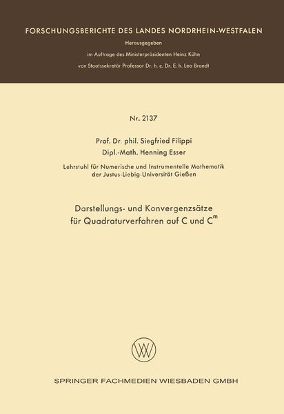 Produktbild: Darstellungs- und Konvergenzs&auml;tze f&uuml;r Quadraturverfahren auf C und Cm