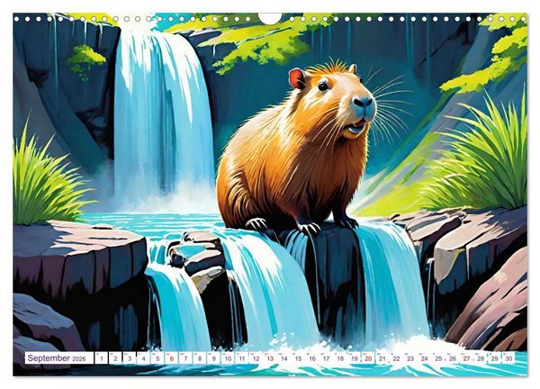 Produktbild: Wasserschweine. Mit Capybaras durch Fluss, Feld und Jahreszeiten (Wandkalender 2026 DIN A3 quer), CALVENDO Monatskalender