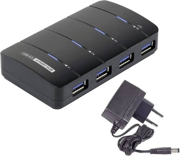 Renkforce 4 Port USB 3.2 Gen 1-Hub (USB 3.0) mit Status-LEDs Schwarz