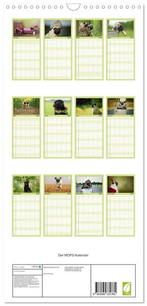 Produktbild: Familienplaner 2027 - Der MOPS-Kalender mit 5 Spalten (Wandkalender, 21 x 45 cm) CALVENDO