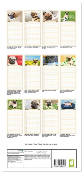 Produktbild: Familienplaner 2026 - Mopsala: Vom Gl&uuml;ck, ein Mops zu sein mit 5 Spalten (Wandkalender, 21 x 45 cm) CALVENDO