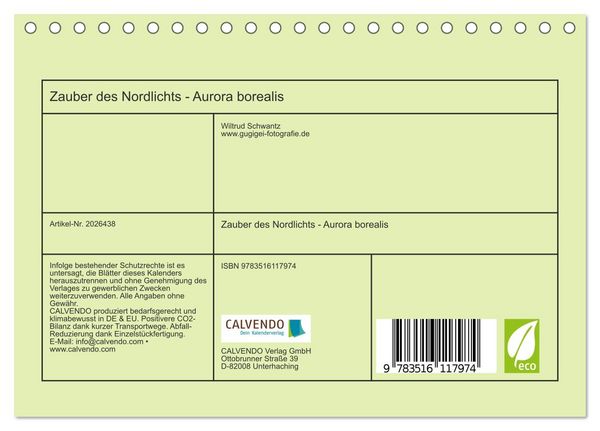 Produktbild: Zauber des Nordlichts - Aurora borealis (Tischkalender 2026 DIN A5 quer), CALVENDO Monatskalender