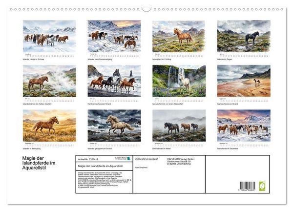 Produktbild: Magie der Islandpferde im Aquarellstil (Wandkalender 2027 DIN A2 quer), CALVENDO Monatskalender