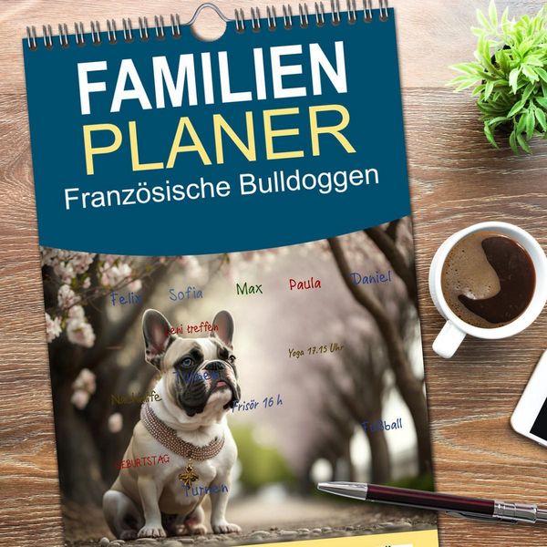 Produktbild: Familienplaner 2026 - Franz&ouml;sische Bulldoggen mit 5 Spalten (Wandkalender, 21 x 45 cm) CALVENDO
