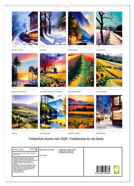 Produktbild: Farbenfroh durchs Jahr 2026 - Farbkleckse f&uuml;r die Seele (hochwertiger Premium Wandkalender 2026 DIN A2 hoch), Kunstdruck in Hochglanz