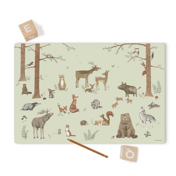Produktbild: Scriptum Schreibtischunterlage f&uuml;r Kinder Waldtiere Woodland gr&uuml;n - 60 x 40 cm, aus premium Vinyl