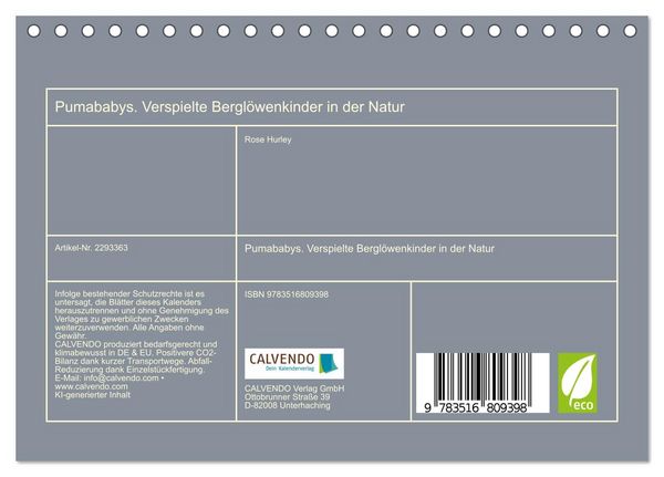 Produktbild: Pumababys. Verspielte Bergl&ouml;wenkinder in der Natur (Tischkalender 2027 DIN A5 quer), CALVENDO Monatskalender